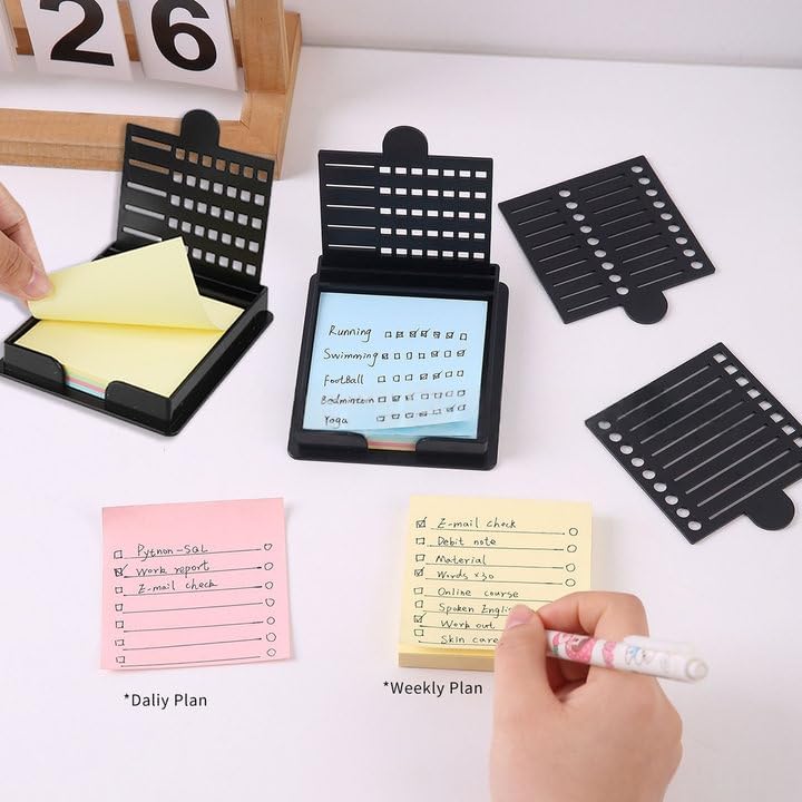 Framad Sticky Note Stencil and Holder with Five Different Stencil, Black Reusable 3x3 Inch Post It Note Organizer for Desk - Image 4